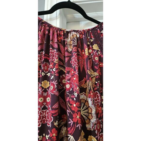 Susan Graver Top Womens 3X Purple Floral Long Sleeve Ruffle Keyhole Tie Neck - Picture 8 of 12